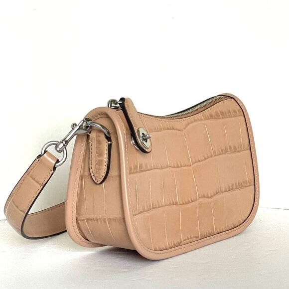 Coach Swinger Bag 20 Croc Embossed Leather Buff Shoulder Bag 80s CP024 Beige - Picture 5 of 10